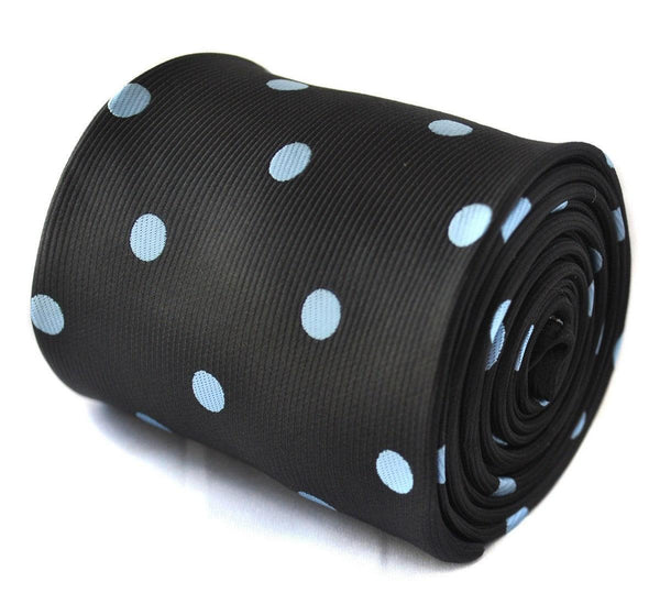 black tie with light blue polka dots